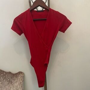 Brandy Melville Dark Red Ribbed Bodysuit Top